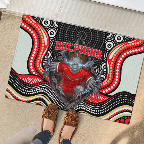Dolphins Rubber Doormat The Scream of Lightning Eyes - Indigenous Dot Ripping Effect