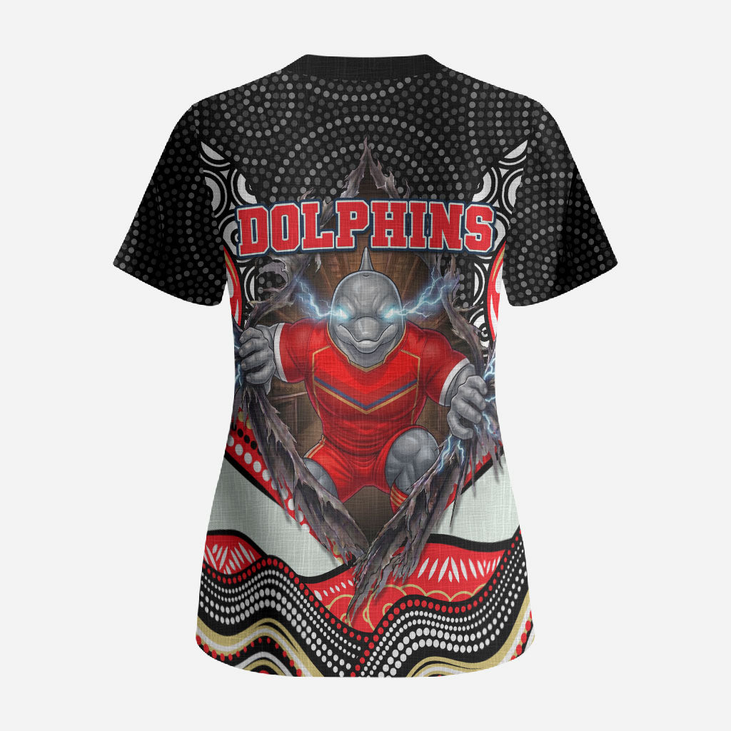 Dolphins Scrub Top The Scream of Lightning Eyes - Indigenous Dot Ripping Effect