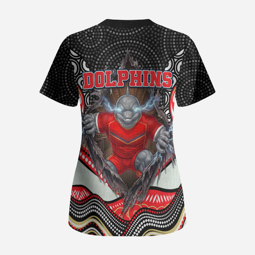 Dolphins Scrub Top The Scream of Lightning Eyes - Indigenous Dot Ripping Effect