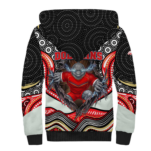 Dolphins Sherpa Hoodie The Scream of Lightning Eyes - Indigenous Dot Ripping Effect