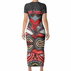Dolphins Short Sleeve Bodycon Dress The Scream of Lightning Eyes - Indigenous Dot Ripping Effect