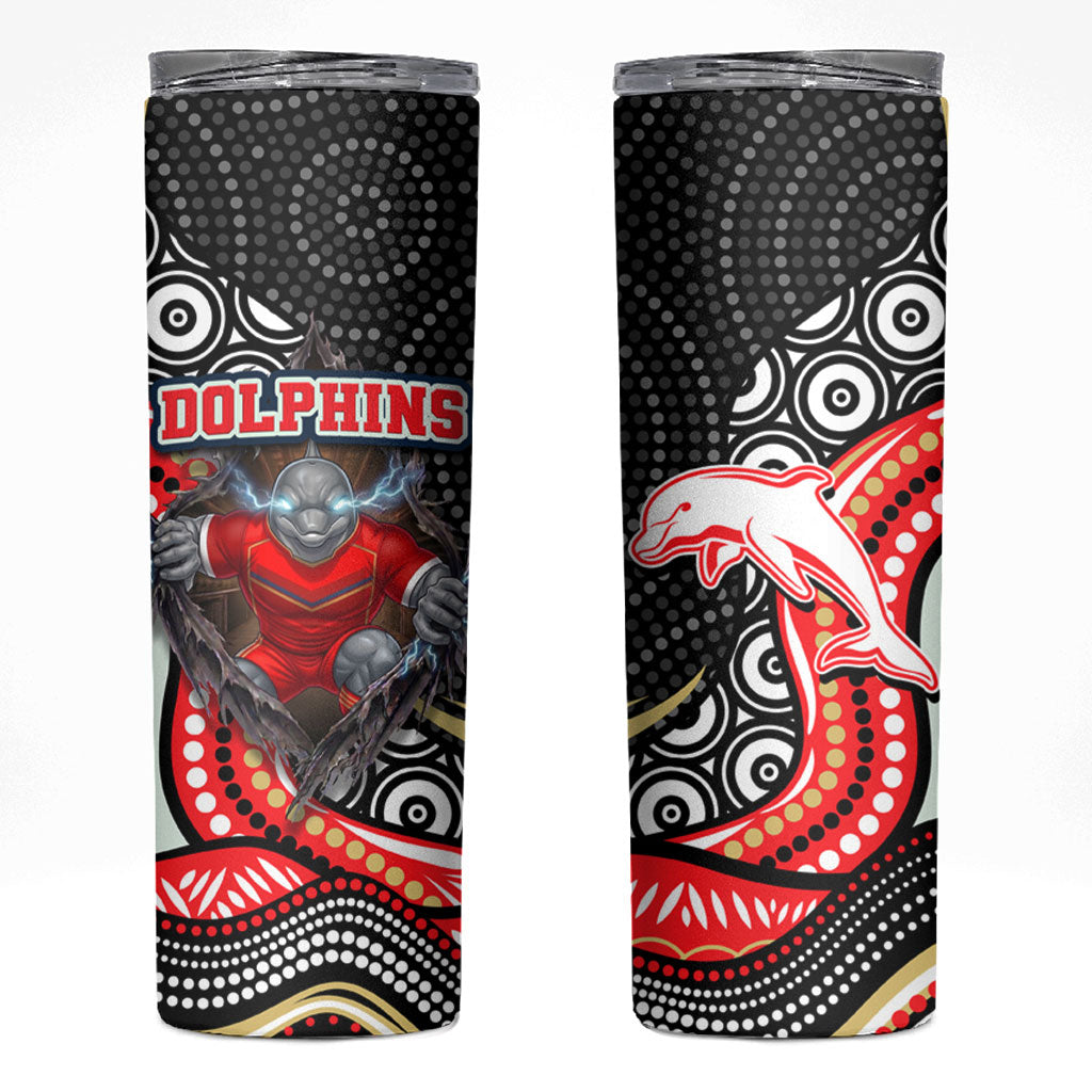 Dolphins Skinny Tumbler The Scream of Lightning Eyes - Indigenous Dot Ripping Effect