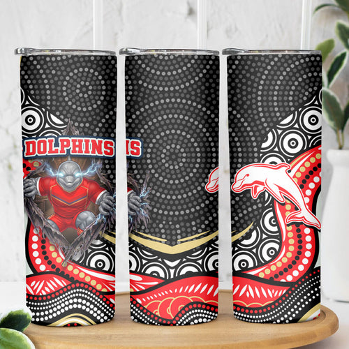 Dolphins Skinny Tumbler The Scream of Lightning Eyes - Indigenous Dot Ripping Effect
