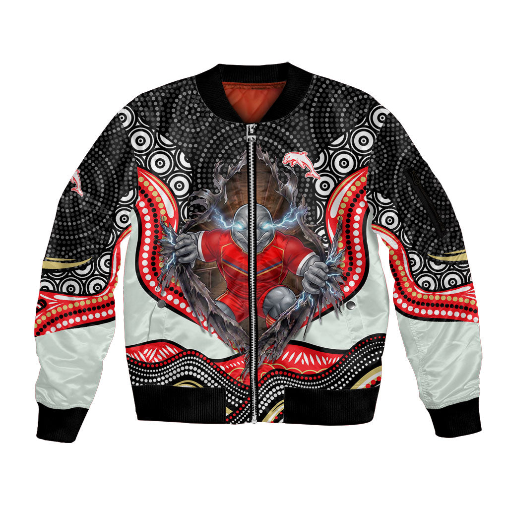 Dolphins Sleeve Zip Bomber Jacket The Scream of Lightning Eyes - Indigenous Dot Ripping Effect