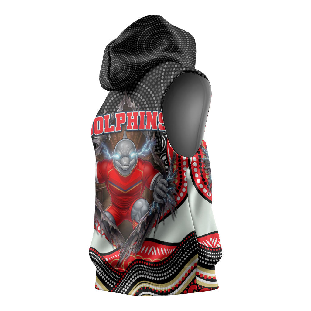 Dolphins Sleeveless Hoodie The Scream of Lightning Eyes - Indigenous Dot Ripping Effect