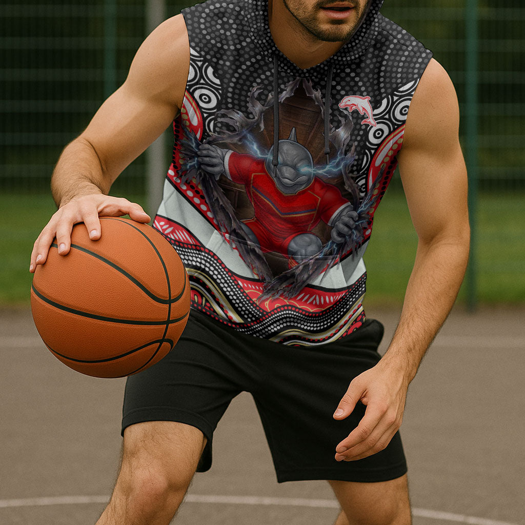 Dolphins Sleeveless Hoodie The Scream of Lightning Eyes - Indigenous Dot Ripping Effect