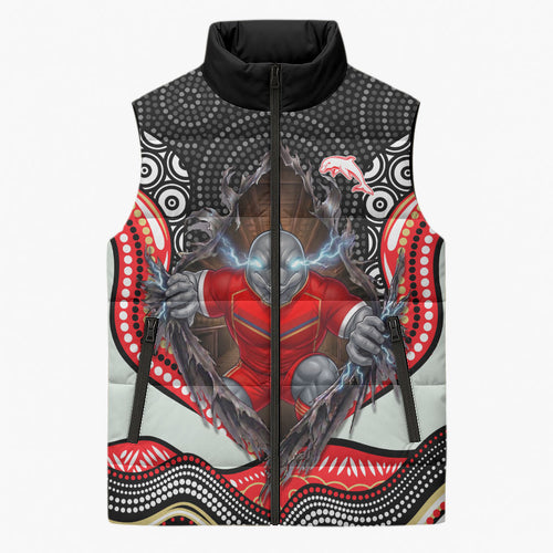 Dolphins Sleeveless Puffer Jacket The Scream of Lightning Eyes - Indigenous Dot Ripping Effect
