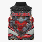 Dolphins Sleeveless Puffer Jacket The Scream of Lightning Eyes - Indigenous Dot Ripping Effect