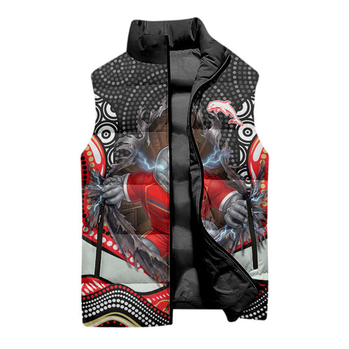 Dolphins Sleeveless Puffer Jacket The Scream of Lightning Eyes - Indigenous Dot Ripping Effect