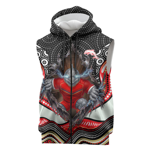 Dolphins Sleeveless Zip Hoodie The Scream of Lightning Eyes - Indigenous Dot Ripping Effect