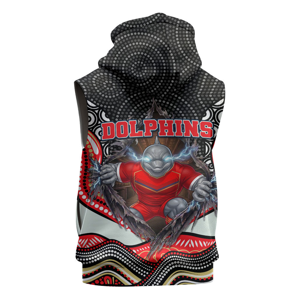 Dolphins Sleeveless Zip Hoodie The Scream of Lightning Eyes - Indigenous Dot Ripping Effect