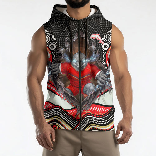 Dolphins Sleeveless Zip Hoodie The Scream of Lightning Eyes - Indigenous Dot Ripping Effect