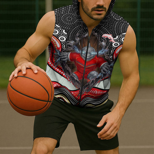 Dolphins Sleeveless Zip Hoodie The Scream of Lightning Eyes - Indigenous Dot Ripping Effect