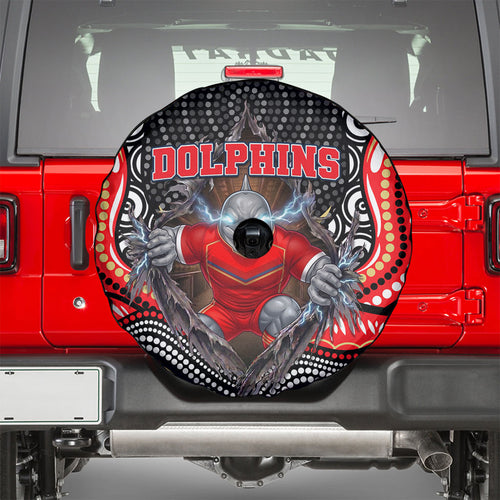 Dolphins Spare Tire Cover The Scream of Lightning Eyes - Indigenous Dot Ripping Effect