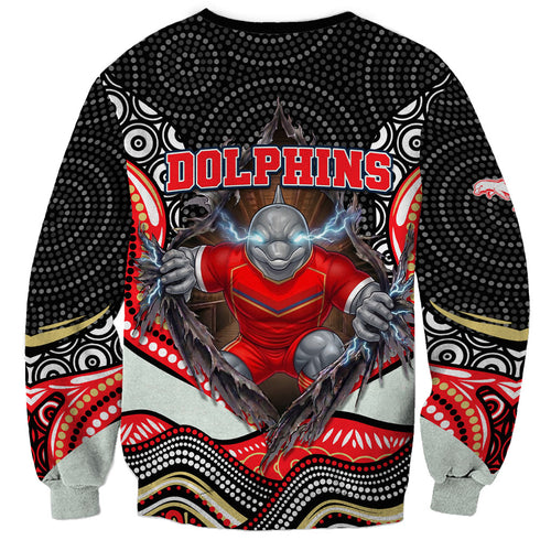 Dolphins Sweatshirt The Scream of Lightning Eyes - Indigenous Dot Ripping Effect