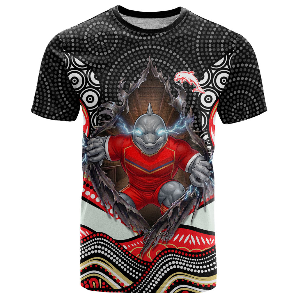 Dolphins T Shirt The Scream of Lightning Eyes - Indigenous Dot Ripping Effect
