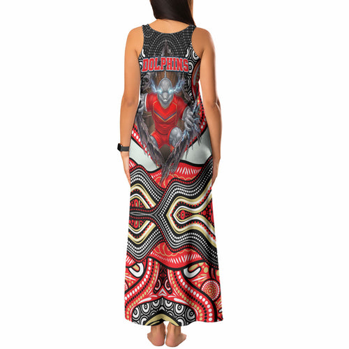 Dolphins Tank Maxi Dress The Scream of Lightning Eyes - Indigenous Dot Ripping Effect