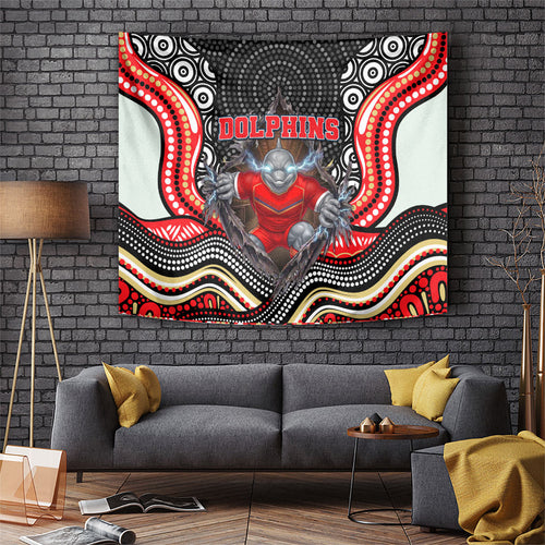 Dolphins Tapestry The Scream of Lightning Eyes - Indigenous Dot Ripping Effect