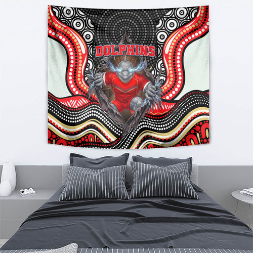 Dolphins Tapestry The Scream of Lightning Eyes - Indigenous Dot Ripping Effect