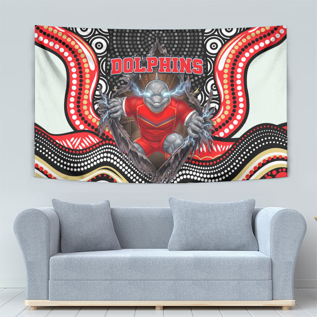 Dolphins Tapestry The Scream of Lightning Eyes - Indigenous Dot Ripping Effect