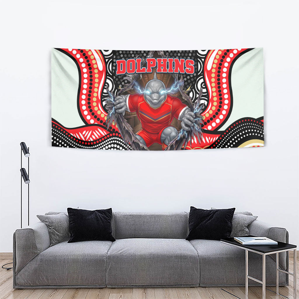 Dolphins Tapestry The Scream of Lightning Eyes - Indigenous Dot Ripping Effect