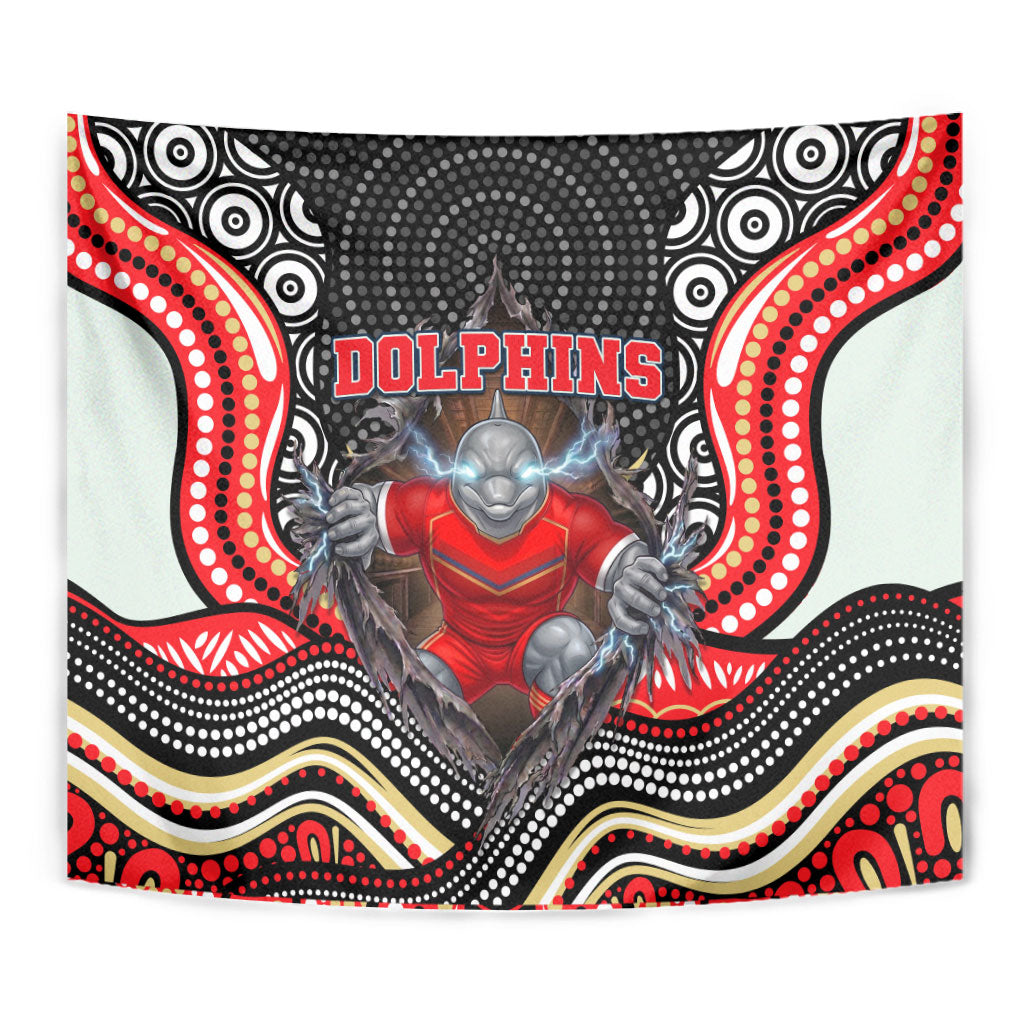 Dolphins Tapestry The Scream of Lightning Eyes - Indigenous Dot Ripping Effect