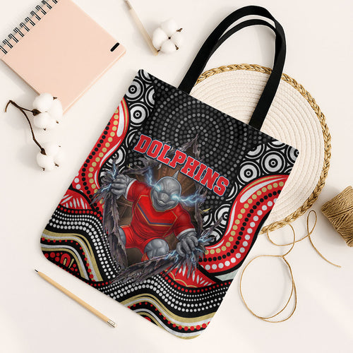 Dolphins Tote Bag The Scream of Lightning Eyes - Indigenous Dot Ripping Effect