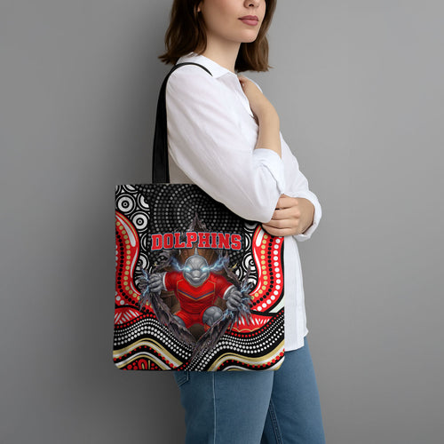 Dolphins Tote Bag The Scream of Lightning Eyes - Indigenous Dot Ripping Effect