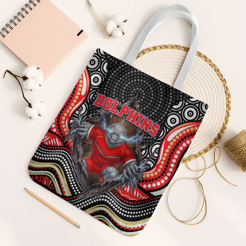 Dolphins Tote Bag The Scream of Lightning Eyes - Indigenous Dot Ripping Effect
