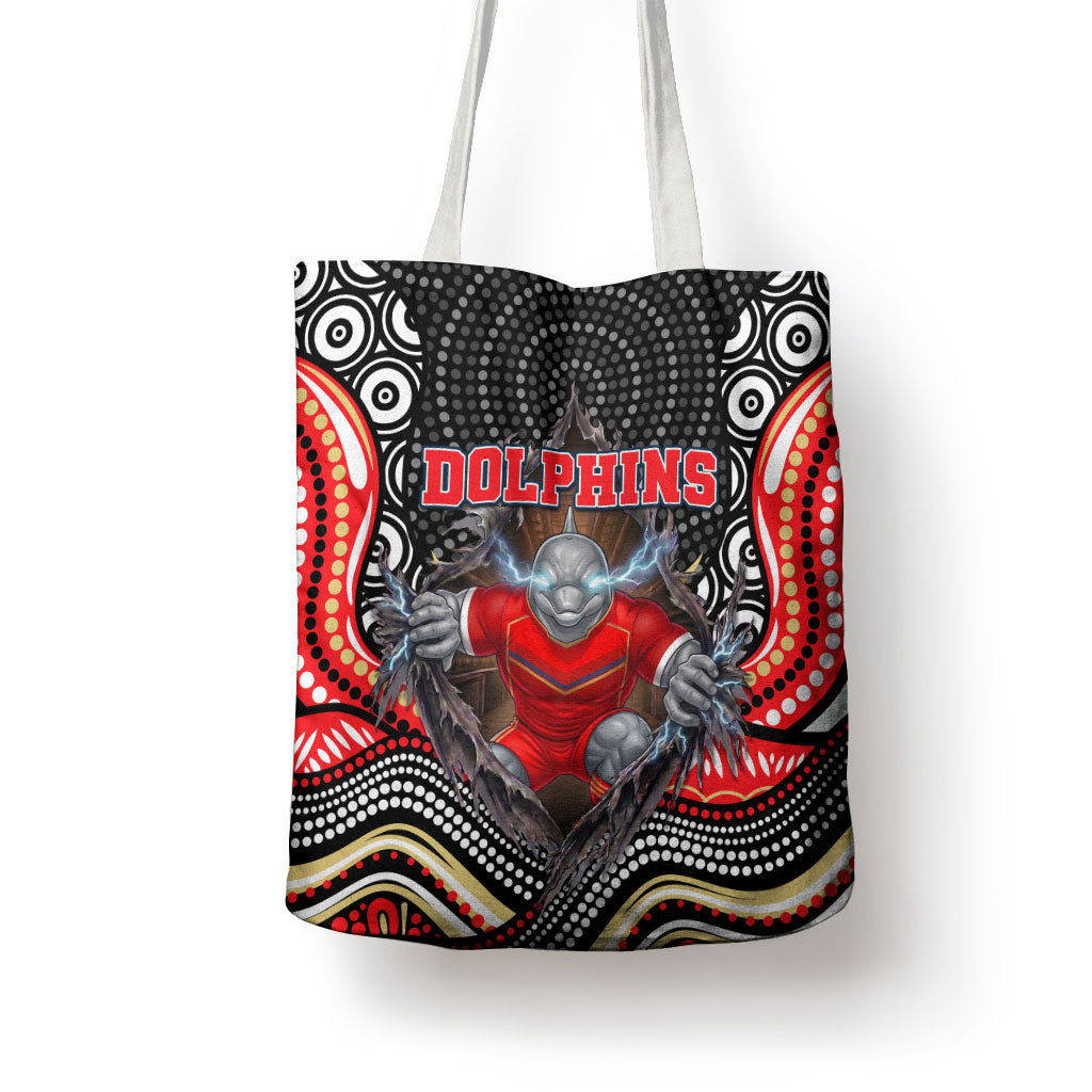 Dolphins Tote Bag The Scream of Lightning Eyes - Indigenous Dot Ripping Effect
