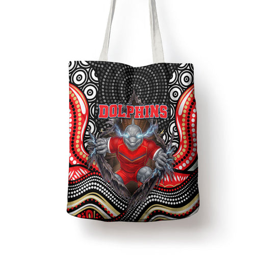 Dolphins Tote Bag The Scream of Lightning Eyes - Indigenous Dot Ripping Effect