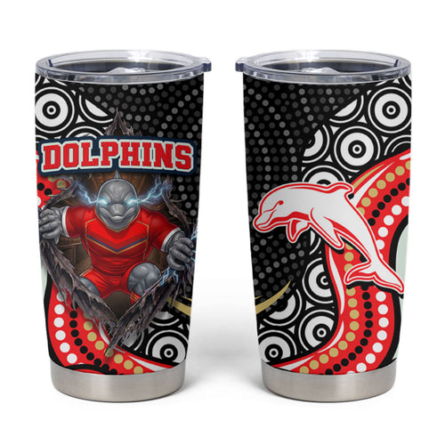 Dolphins Tumbler Cup The Scream of Lightning Eyes - Indigenous Dot Ripping Effect