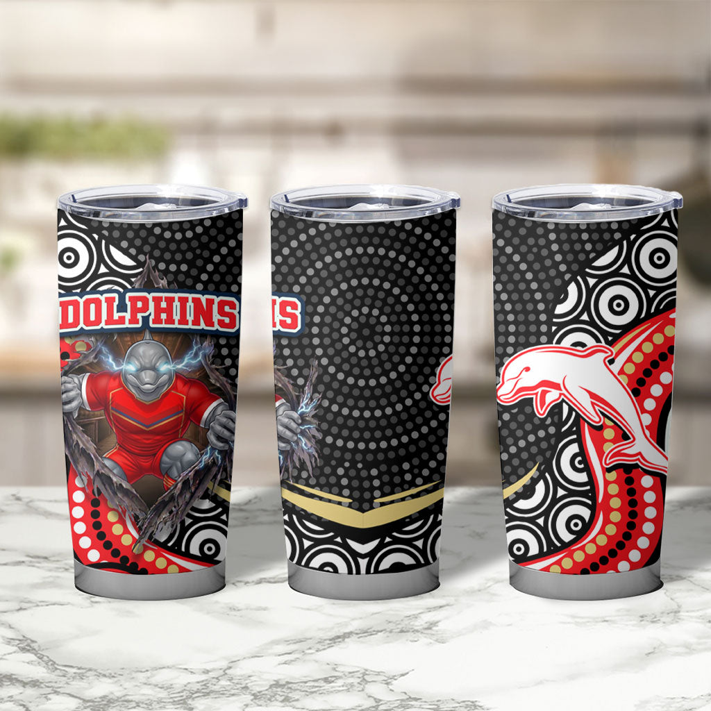 Dolphins Tumbler Cup The Scream of Lightning Eyes - Indigenous Dot Ripping Effect