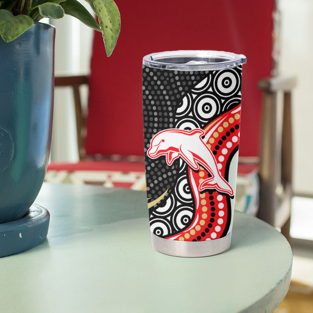 Dolphins Tumbler Cup The Scream of Lightning Eyes - Indigenous Dot Ripping Effect