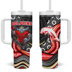 Dolphins Tumbler With Handle The Scream of Lightning Eyes - Indigenous Dot Ripping Effect