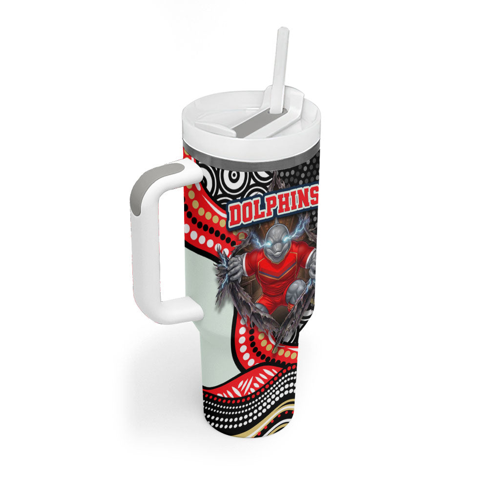 Dolphins Tumbler With Handle The Scream of Lightning Eyes - Indigenous Dot Ripping Effect