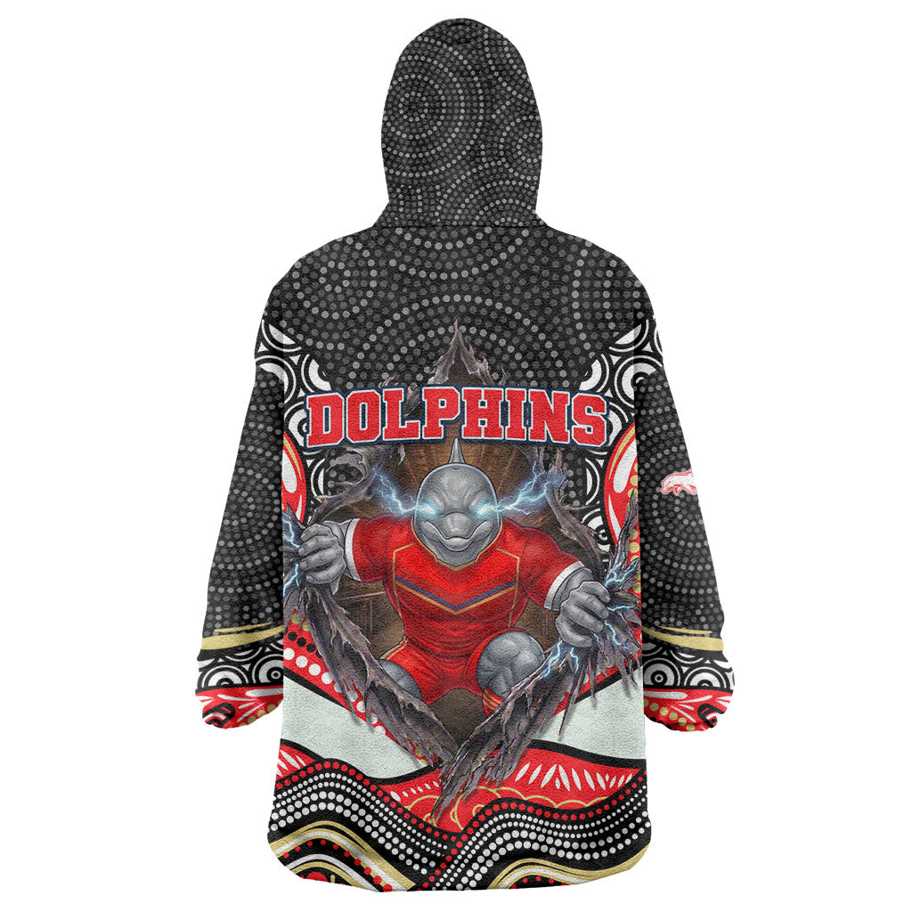 Dolphins Wearable Blanket Hoodie The Scream of Lightning Eyes - Indigenous Dot Ripping Effect