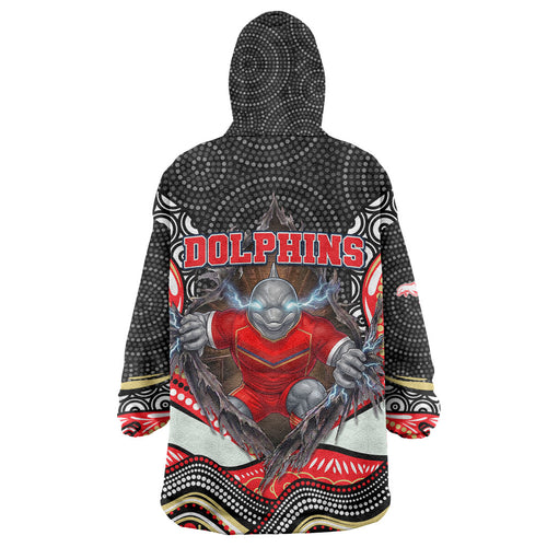 Dolphins Wearable Blanket Hoodie The Scream of Lightning Eyes - Indigenous Dot Ripping Effect