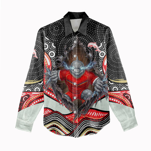 Dolphins Women Casual Shirt The Scream of Lightning Eyes - Indigenous Dot Ripping Effect
