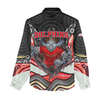 Dolphins Women Casual Shirt The Scream of Lightning Eyes - Indigenous Dot Ripping Effect