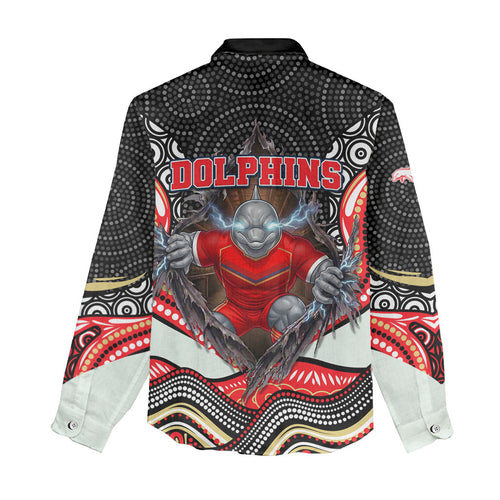 Dolphins Women Casual Shirt The Scream of Lightning Eyes - Indigenous Dot Ripping Effect