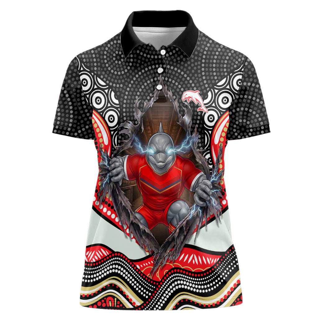 Dolphins Women Polo Shirt The Scream of Lightning Eyes - Indigenous Dot Ripping Effect