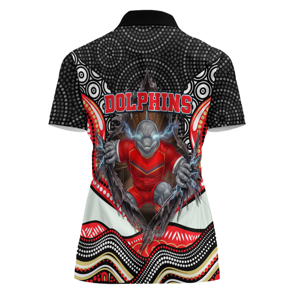 Dolphins Women Polo Shirt The Scream of Lightning Eyes - Indigenous Dot Ripping Effect