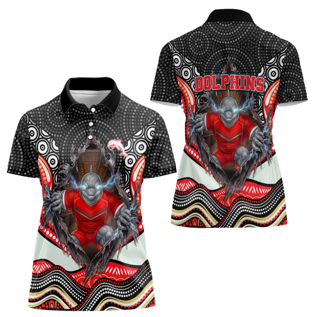 Dolphins Women Polo Shirt The Scream of Lightning Eyes - Indigenous Dot Ripping Effect