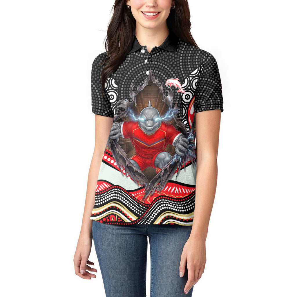 Dolphins Women Polo Shirt The Scream of Lightning Eyes - Indigenous Dot Ripping Effect