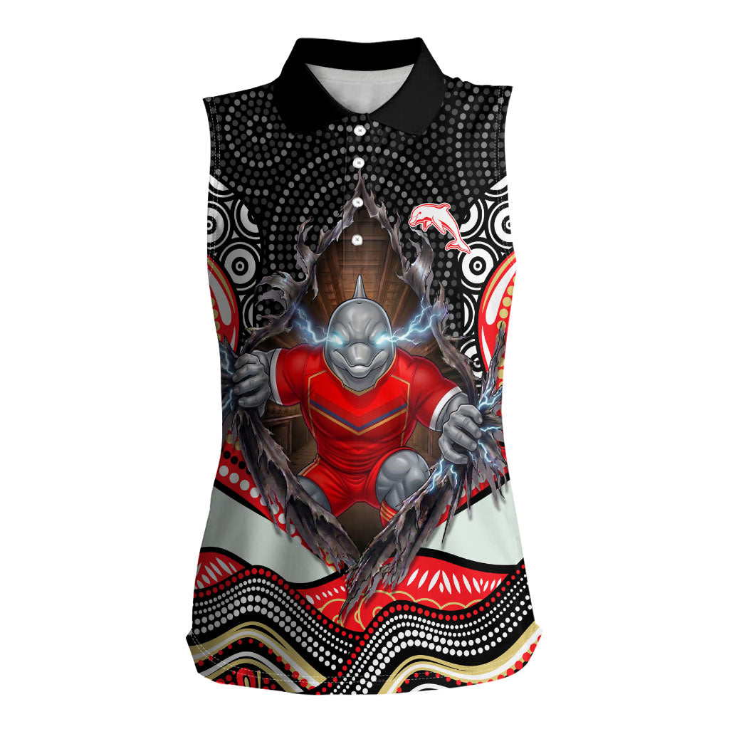 Dolphins Women Sleeveless Polo Shirt The Scream of Lightning Eyes - Indigenous Dot Ripping Effect