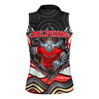 Dolphins Women Sleeveless Polo Shirt The Scream of Lightning Eyes - Indigenous Dot Ripping Effect
