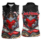 Dolphins Women Sleeveless Polo Shirt The Scream of Lightning Eyes - Indigenous Dot Ripping Effect