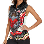 Dolphins Women Sleeveless Polo Shirt The Scream of Lightning Eyes - Indigenous Dot Ripping Effect