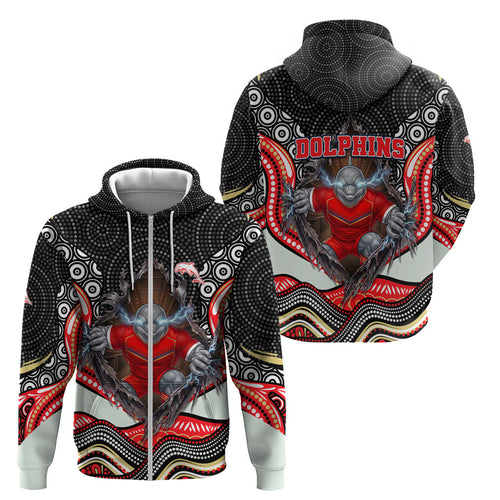 Dolphins Zip Hoodie The Scream of Lightning Eyes - Indigenous Dot Ripping Effect